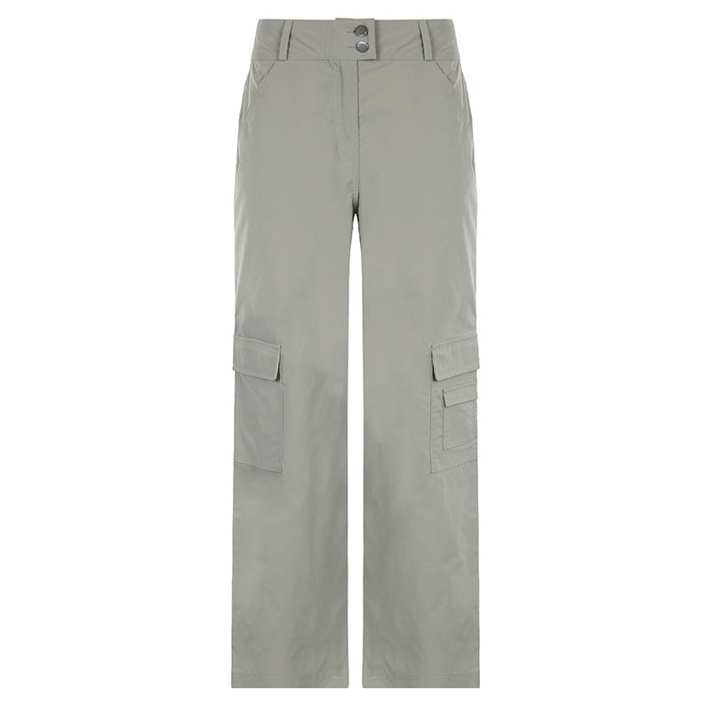 Loose Mid-Rise Breasted Solid Color Straight Casual Woven Trousers With Pocket Wholesale Pants