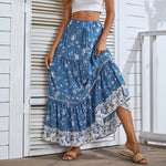 Fashion Smocked Floral Print Large Swing Bohemian Skirt Wholesale Skirts