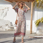 Printed Resort Casual Short Sleeve Boho Swing Maxi Dresses Wholesale Bohemian Dress For Women