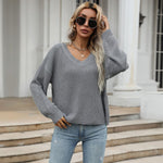 Solid Color V-Neck Long Sleeve Loose Casual Versatile Sweater Wholesale Women'S Top
