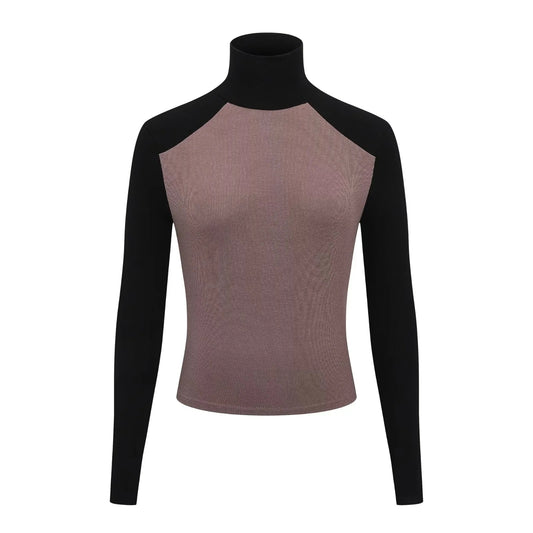 High-Neck Splicing Contrasting Color Long-Sleeved Raglan Sleeves Slim Fit Wholesale Women Top