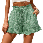 Casual Floral Print Chiffon Ruffled Womens Short Pants With Pocket Wholesale Shorts
