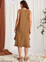 Loose Sleeveless Solid Color Cotton Linen Tank Dress With Pocket Wholesale Dresses