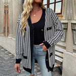 Fashion Houndstooth Single-Breasted Cardigan Long Sleeve Mid Length Wholesale Coats