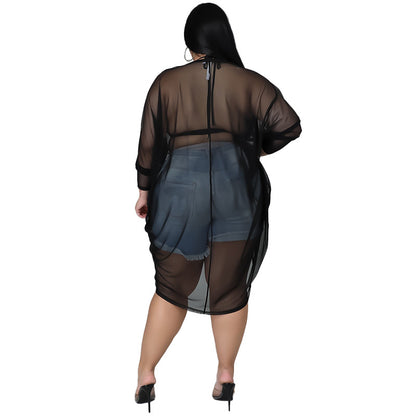 Long Shirts Sexy See-Through Women Curvy Dresses Wholesale Plus Size Clothing