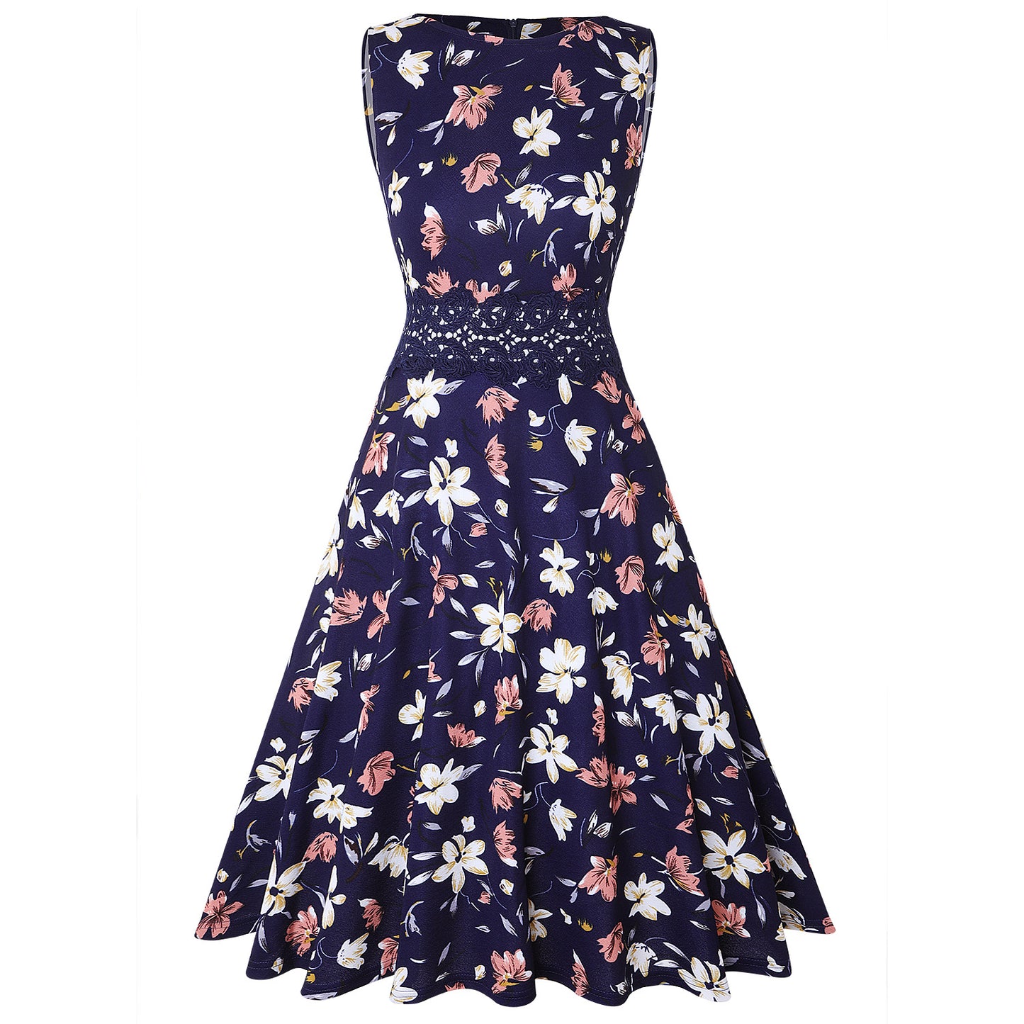 Sleeveless Fashion Elegant Dresses Floral Prints Big Hem