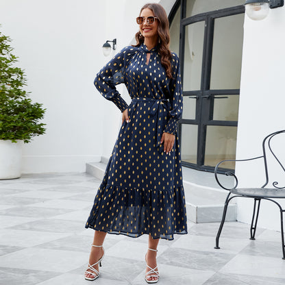 Fashion Polka Dot Bronzing High Neck Swing Dress Wholesale Dresses