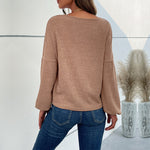 Long-Sleeve Solid Color V-Neck Sweater Wholesale Womens Tops