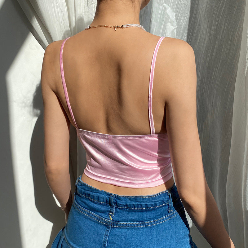 Sexy Deep V Camisole Solid Color Backless Slim Wholesale Crop Tops