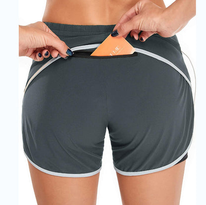 Plain Zipper Women Sports Shorts