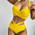 Halterneck Printed & Plain Sexy Split Bikini Triangle Swimsuits Womens 2pcs Sets Swimwear Wholesale Vendors