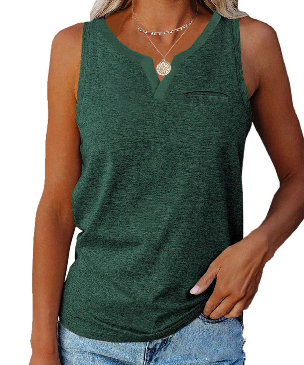 V-Neck Solid Color Sleeveless Loose Womens Vests Casual Summer Wholesale Tank Tops