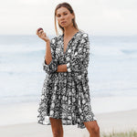 Floral Print Tie Rope Loose Casual Vacation Swing Dress Wholesale Dresses