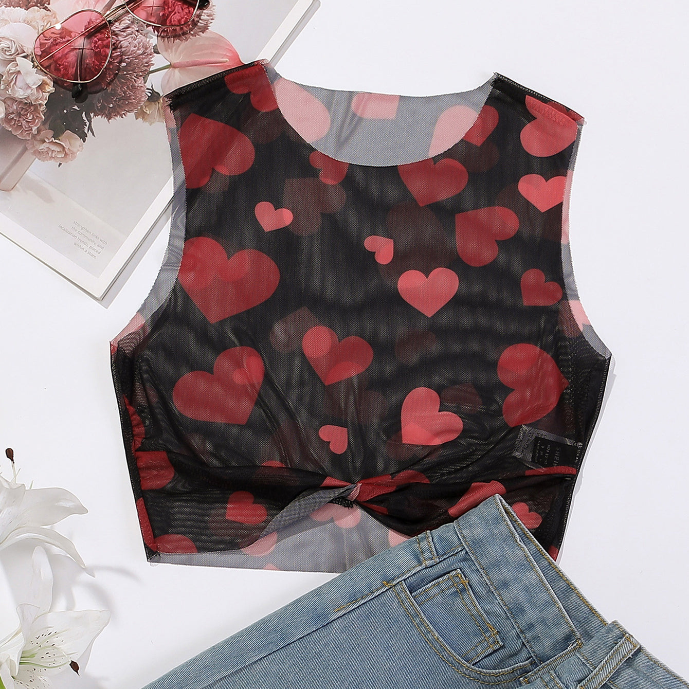 Wholesale Women's Holiday Wear Sleeveless Printed Heart Wholesale Crop Tank Tops For Valentine'S Day