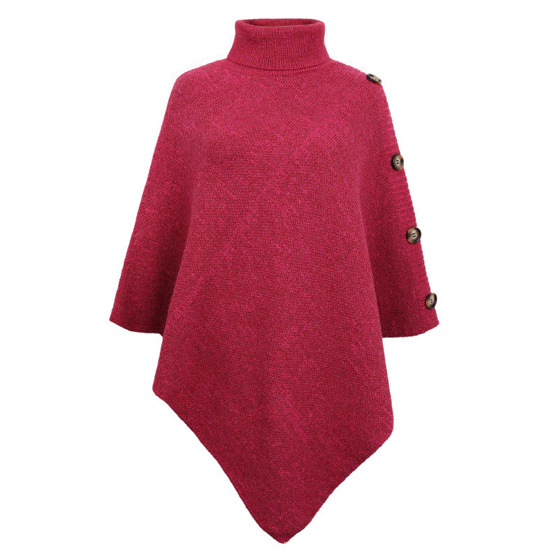 Solid Color High Neck Knit Irregular Hem Wholesale Sweater Scarf Cape For Women