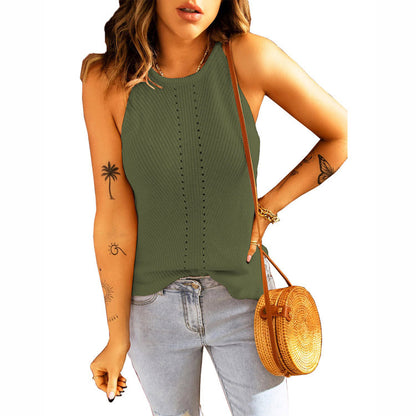 Solid Color Sleeveless Hollow Casual Knit Loose Womens Vests Wholesale Tank Tops