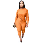 Two-piece Solid Color Round Neck Top And Trousers