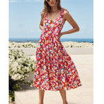 U-Neck Strap Floral Off-The-Shoulder Printed Loose Dress Wholesale Dresses