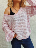 Sexy V-Neck Loose Wavy Knitted Pullover Sweater Wholesale Womens Tops