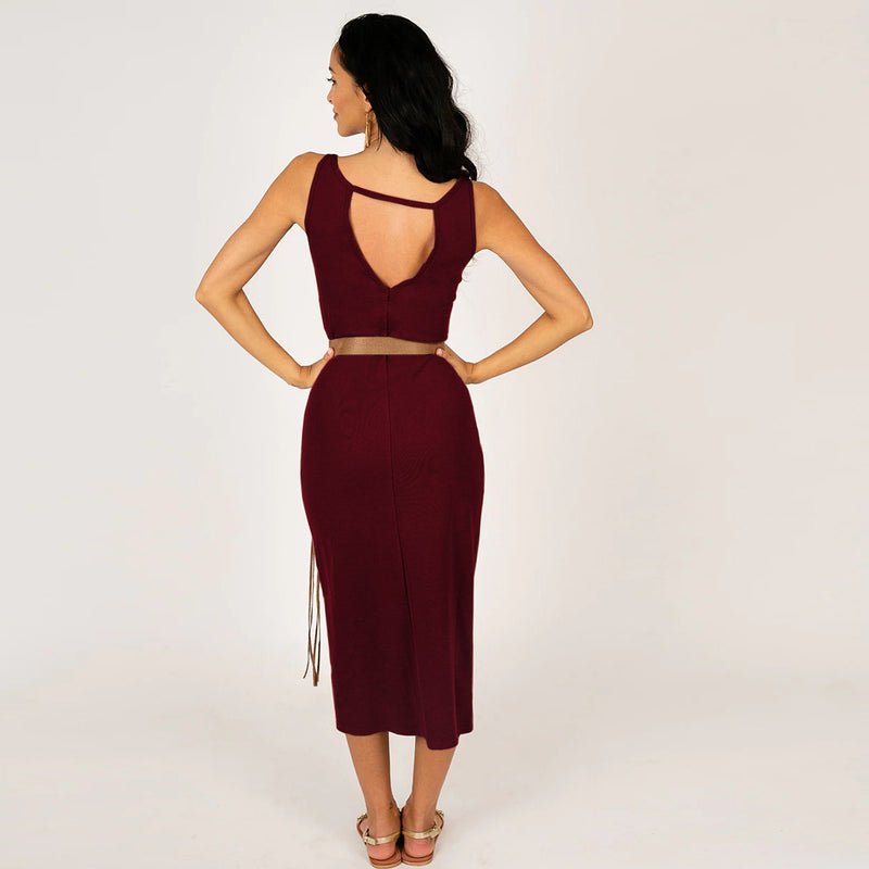 Two Way Wearing Solid Color Cutout Sleeveless Slim Bag Hip Slit Tank Dress Elegant Wholesale Dresses