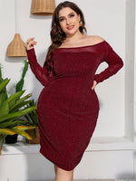 Off Shoulder Long Sleeve Sexy Slim Fit Curvy Dresses Wholesale Plus Size Clothing