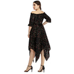 Wholesale Plus Size Women'S Clothing Off-Line Neck Print Irregular Fit Bohemian Midi Dress