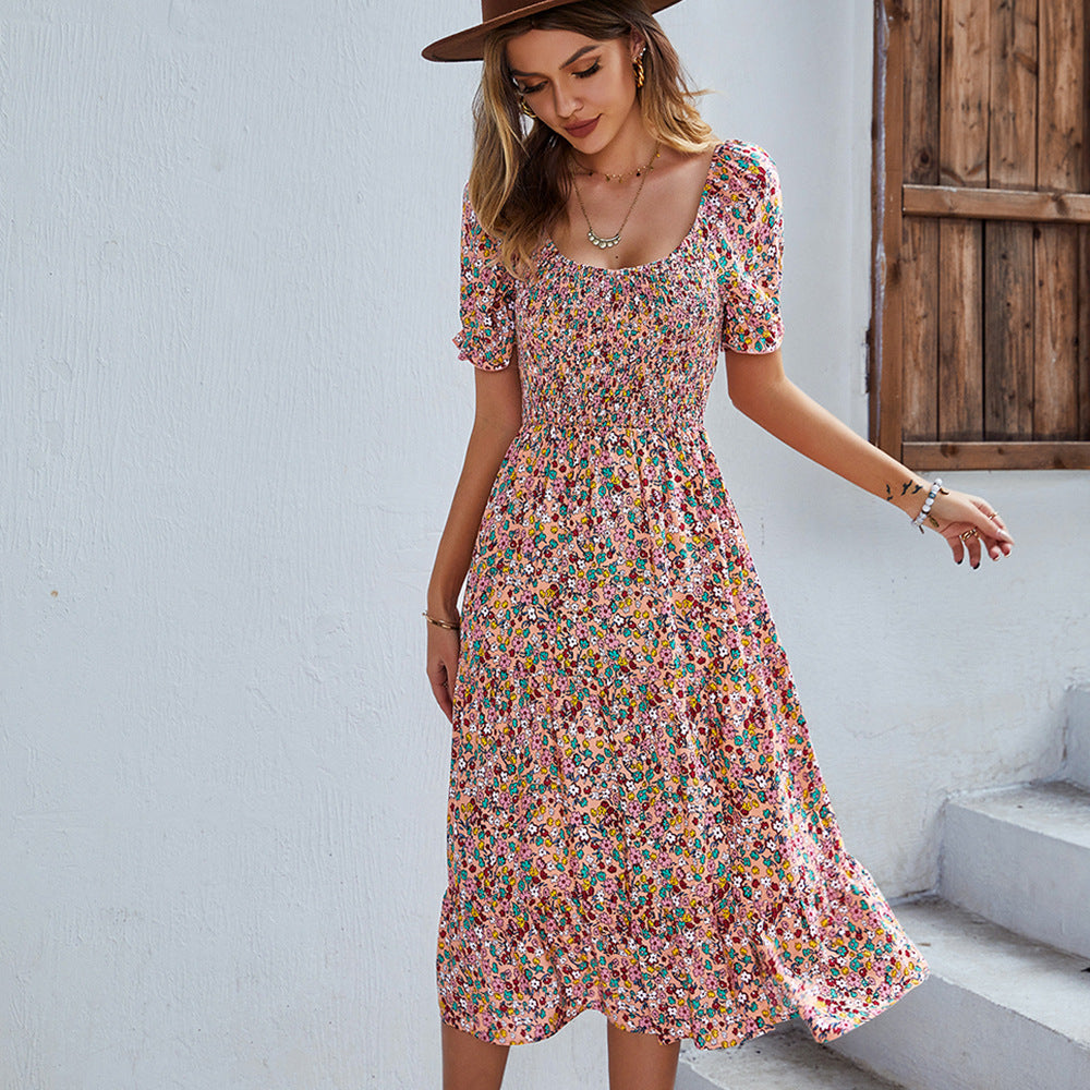 Bohemian Slit Short Sleeve Swing Wholesale Summer Dresses