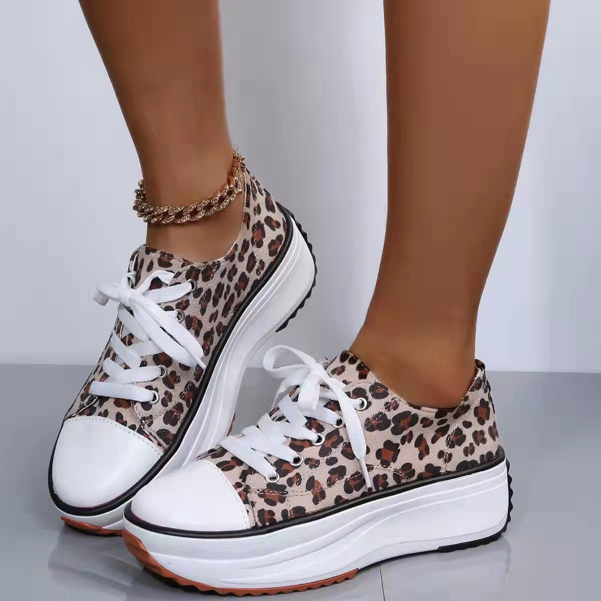 Black Low-Top Lace-up Platform Sneaker Casual Wholesale Shoes