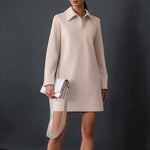 Casual Polo Neck Solid Color Long Sleeve Slim Mini Dress Wholesale Dresses