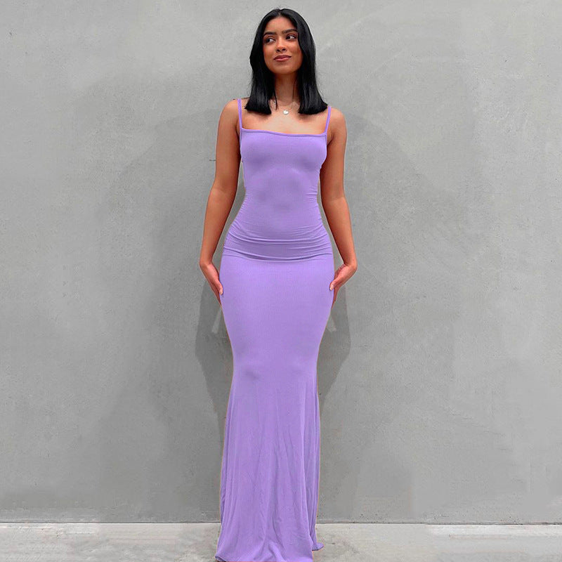 Kardashian'S Soft Lounge Long Slip Dress Solid Color Bag Hip Maxi Dresses Wholesale