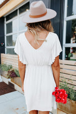 Swiss Dot Ruffle Sleeve Deep V Neck Backless Wholesale T-shirt Dresses Summer