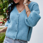 Three-Quarter Sleeve Button Down Knitting Loose Cardigan Solid
