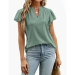 Casual Solid Color V-Neck Short Sleeve Jacquard T-Shirt Wholesale Womens Tops