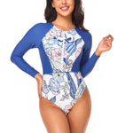 Long Sleeve Zip Triangle Conservative Contrast Print One-Piece Swimsuit Wholesale Women'S Clothing