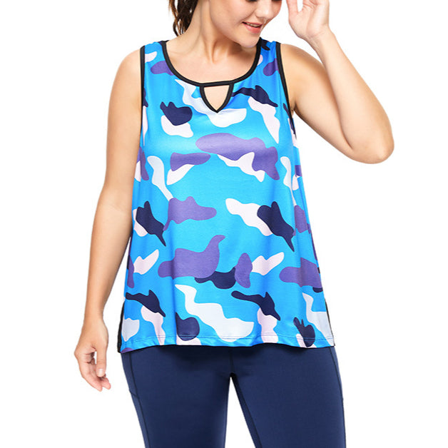 Women Loose Camo Print Workout Gym Blouse Curvy Activewear Tank Tops Wholesale Plus Size Clothing