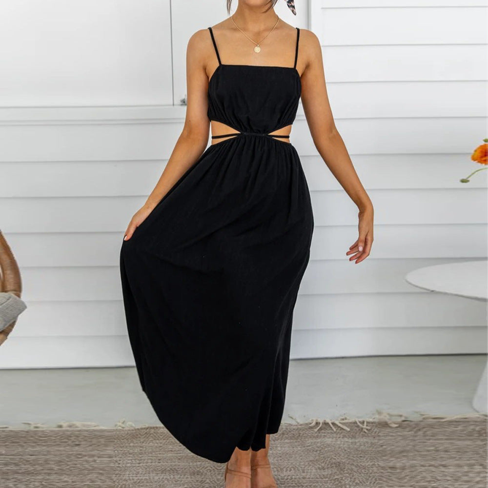 Solid Color Spaghetti Strap Sleeveless Bandage Hollow Out Wholesale Maxi Dresses