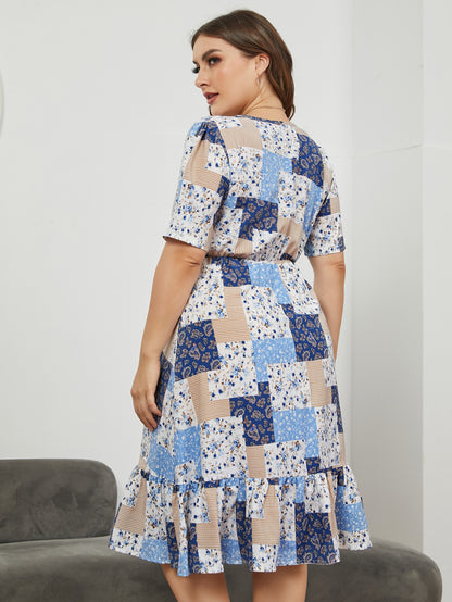 Plus Size Printing Wholesale Slim Midi Dress