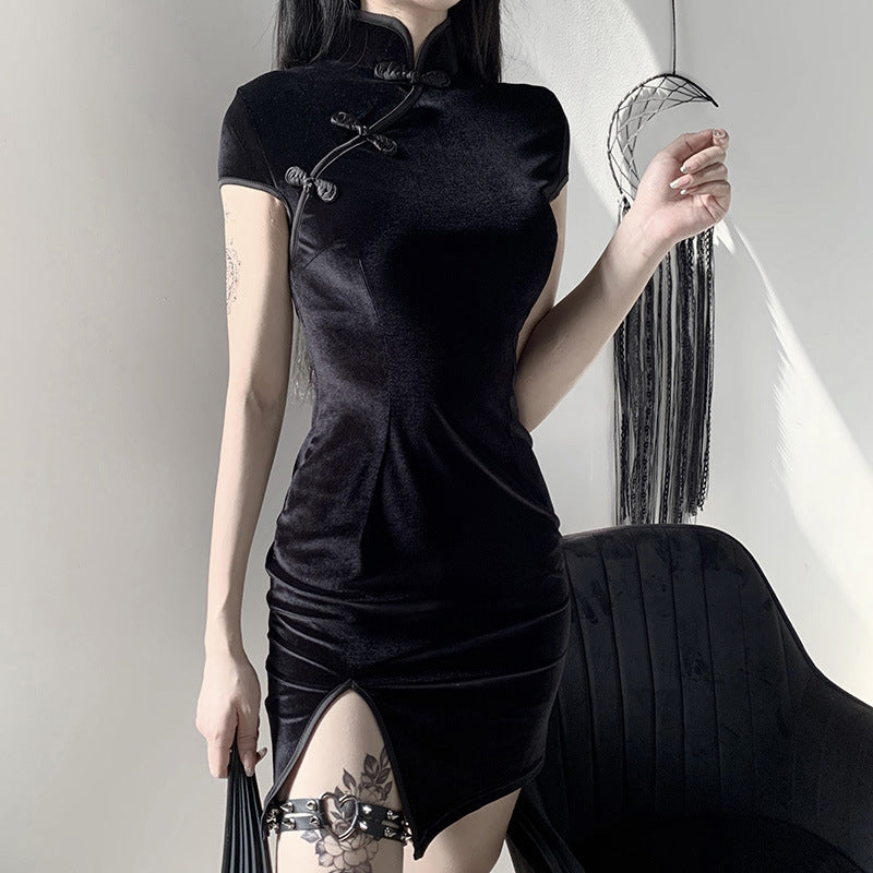 Slim High Waist Cheongsam Gothic Clothing Wholesale Womens Dresses Retro