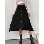 Casual Solid Color Single-Breasted A-Line Swing Irregular Midi Wholesale Skirts With Belt