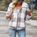 Long Sleeve Zipper Plaid Thick Fleece Jacket Wholesale Womens Tops