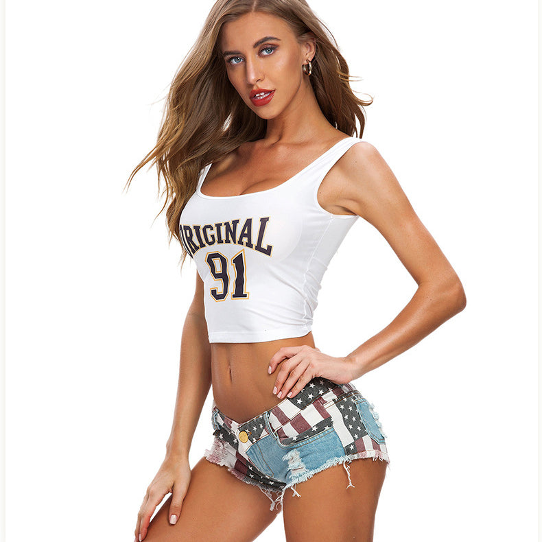 Low Waist American Flag Printed Ripped Womens Short Jeans Wholesale Denim Shorts Nightclub Sexy Hot Pants