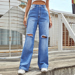 Casual Ripped Straight Pants High Waist Jeans