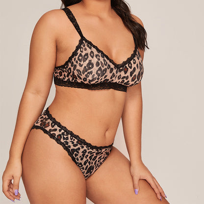 Wholesale Plus Size Two Piece Sets Leopard Sling Bra Panty