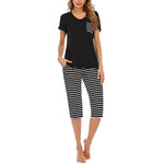 Striped T Shirts & Cropped Pants Pajamas Wholesale Loungewear Sets