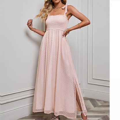 Sexy Slit Solid Color Strap Jacquard Sling Dress Wholesale Maxi Dresses