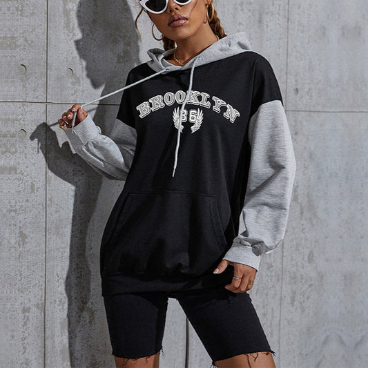 Letter Print Hoodie Colorblock Sweatshirts Wholesale Womens Tops