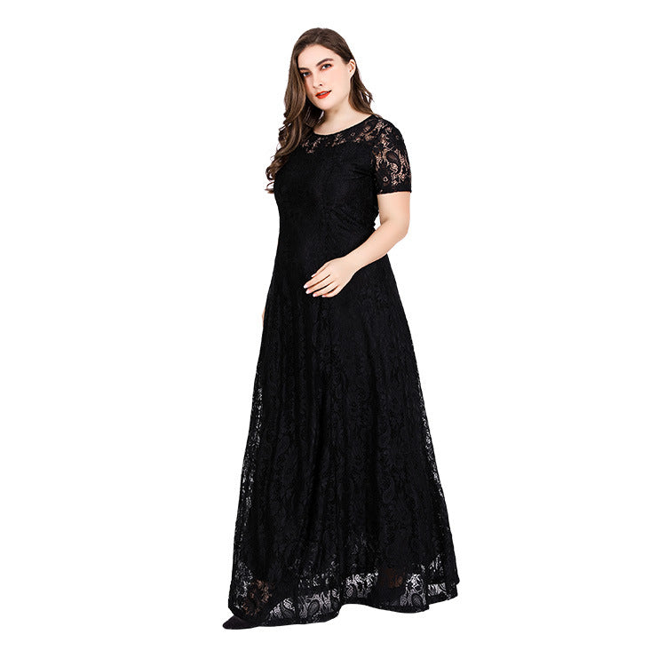 Round Neck Short Sleeve Elegant Curvy Maxi Dresses Wholesale Plus Size Clothing