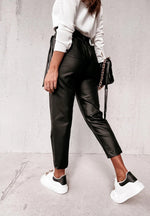 PU Leather Solid Color Casual Trousers Wholesale Pants