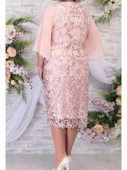 Solid Color Lace Embroidered Curvy Dresses Wholesale Plus Size Clothing