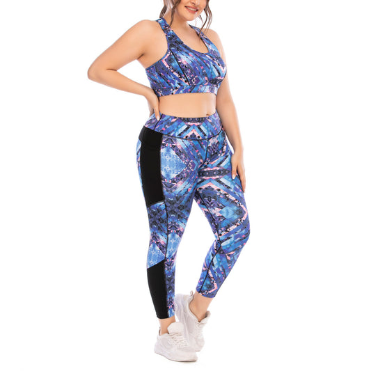 Sport Bra & Leggings Fashion Printed Curvy Fitness Yoga Suits Plus Size Two Piece Sets Wholesale Workout Clothes